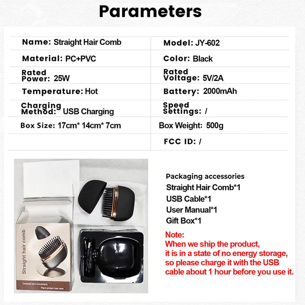 New Wireless Straightening Comb Portable USB Charging Hair Straightener Brush Heating Plates Comb for Smooth Styling Hair Styler